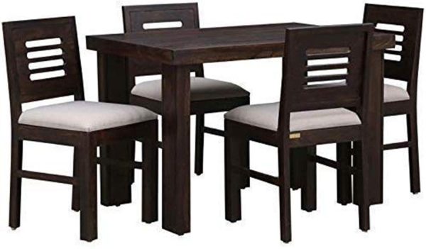 Pc Wood Furniture Solid Sheesham Wood 4 Seater Dining Table Set With Chair For Home And Kitchen