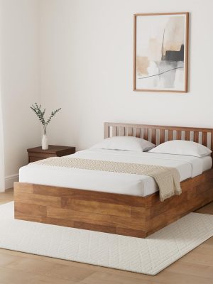 Solimo Petra Box Storage Solid Sheesham Wood Queen Bed (Teak Finish)