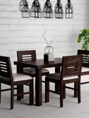 PC Wood Furniture Solid Sheesham Wood 4 Seater Dining Table Set with Chair for Home and Kitchen