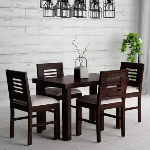 Pc Wood Furniture Solid Sheesham Wood 4 Seater Dining Table Set With Chair For Home And Kitchen