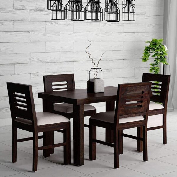 PC Wood Furniture Solid Sheesham Wood 4 Seater Dining Table Set with Chair for Home and Kitchen