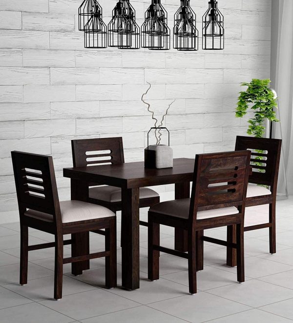 Pc Wood Furniture Solid Sheesham Wood 4 Seater Dining Table Set With Chair For Home And Kitchen