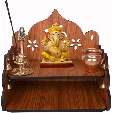 Engineered Wood Hand Crafted Carved Pattern Home Temple For Idols Temple For Home And Office